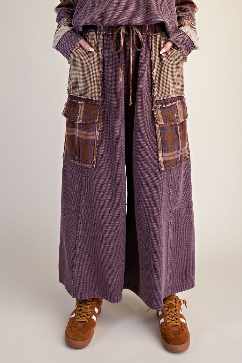Mocha Plaid Mineral Washed Pants