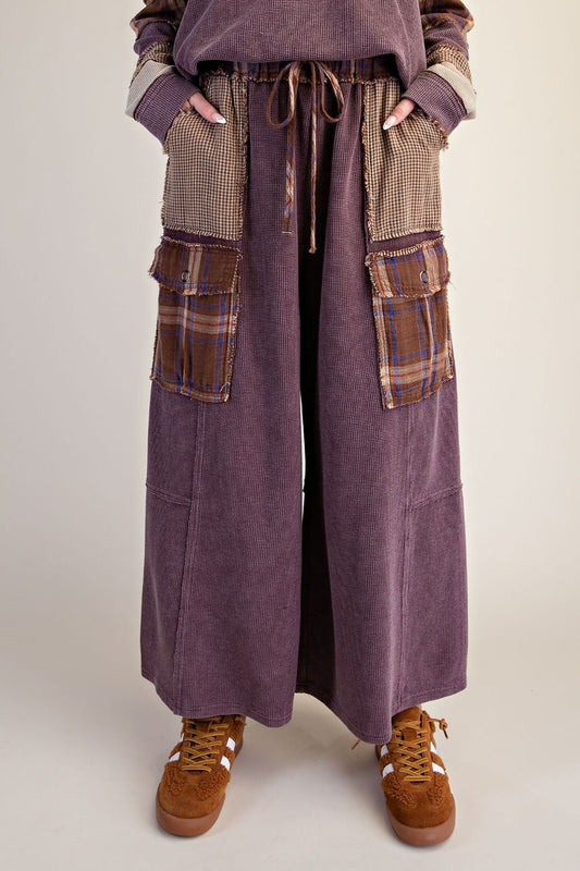 Mocha Plaid Mineral Washed Pants