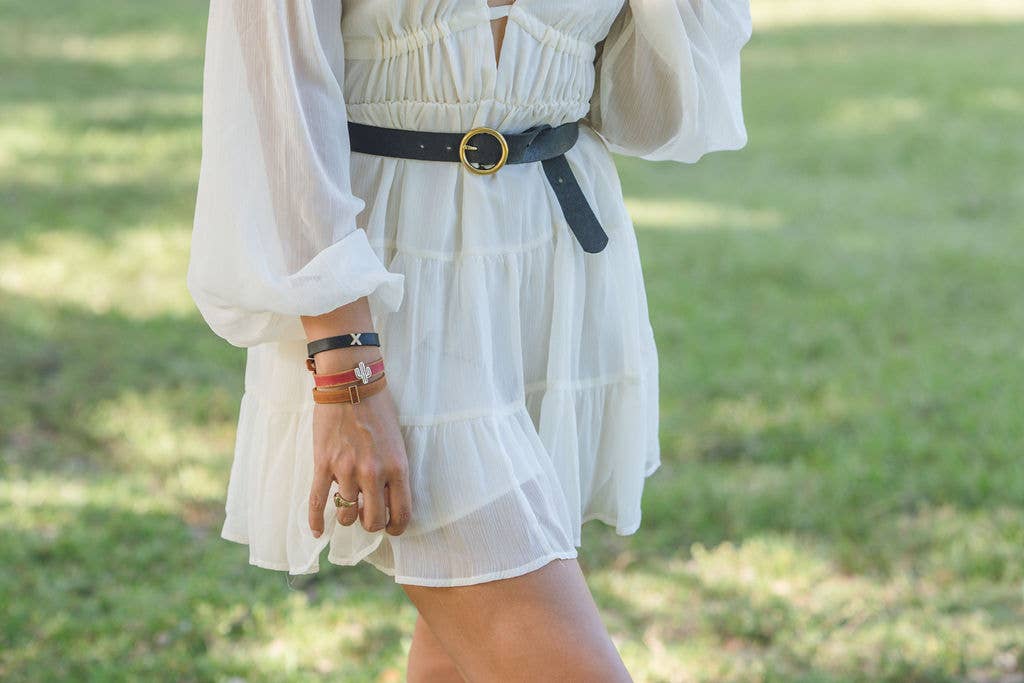 Most Wanted USA - Round Brass Buckle Suede/Genuine Leather Belt｜Minimalist