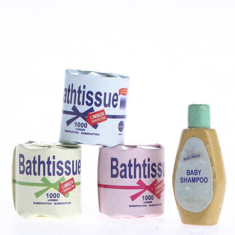 Factory Direct Craft - Miniature Bathroom Tissue and Shampoo Bottles 4 Piece Set