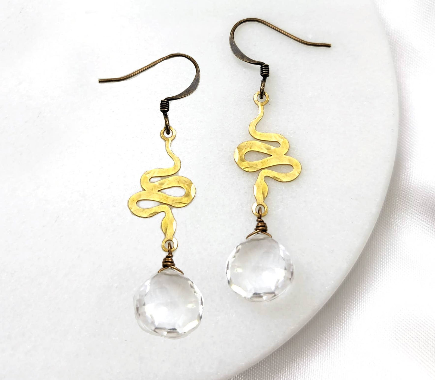 Edgy Petal Jewelry - Dainty Hammered Snake Gemstone Earrings in Multiple Colors