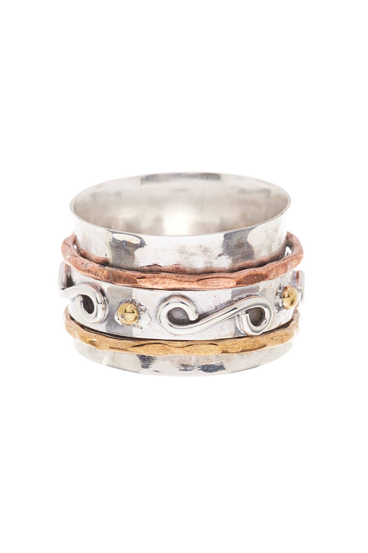 Zoey Simmons - Tri-Tone Engraved Spinner Ring - SP/GP/RG