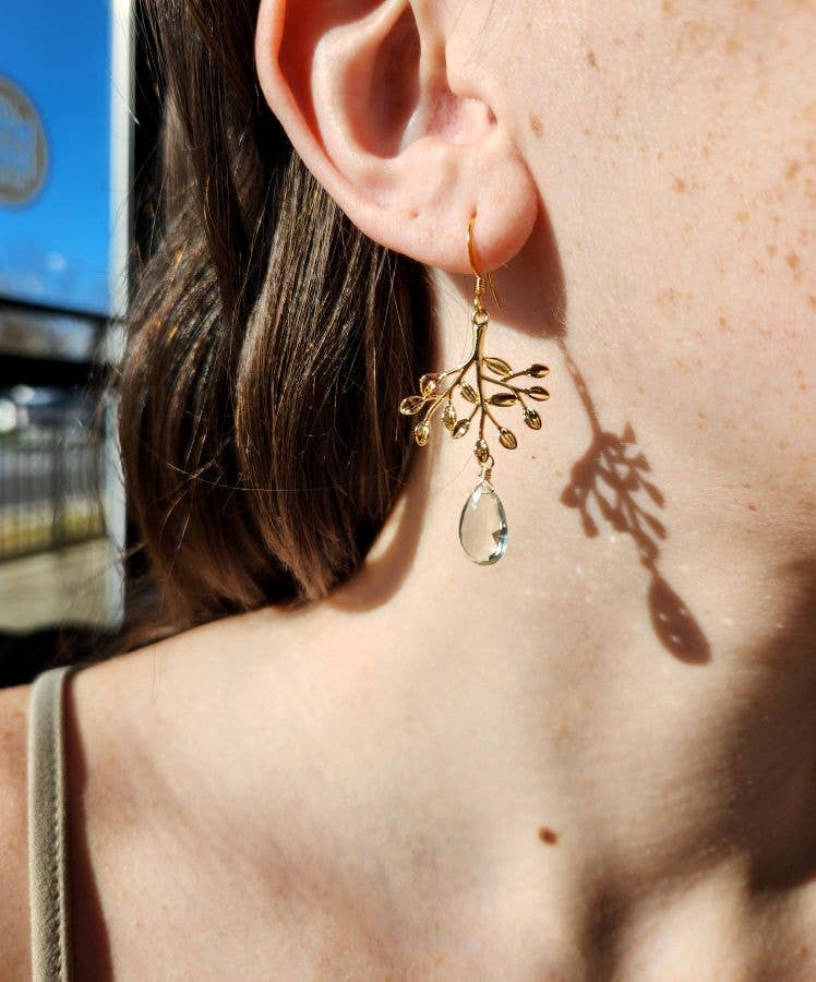 Edgy Petal Jewelry - Green Amethyst Gold Tree Earrings