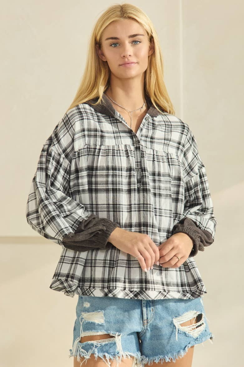Oddi - Plaid Pullover Long Sleeve Jacket