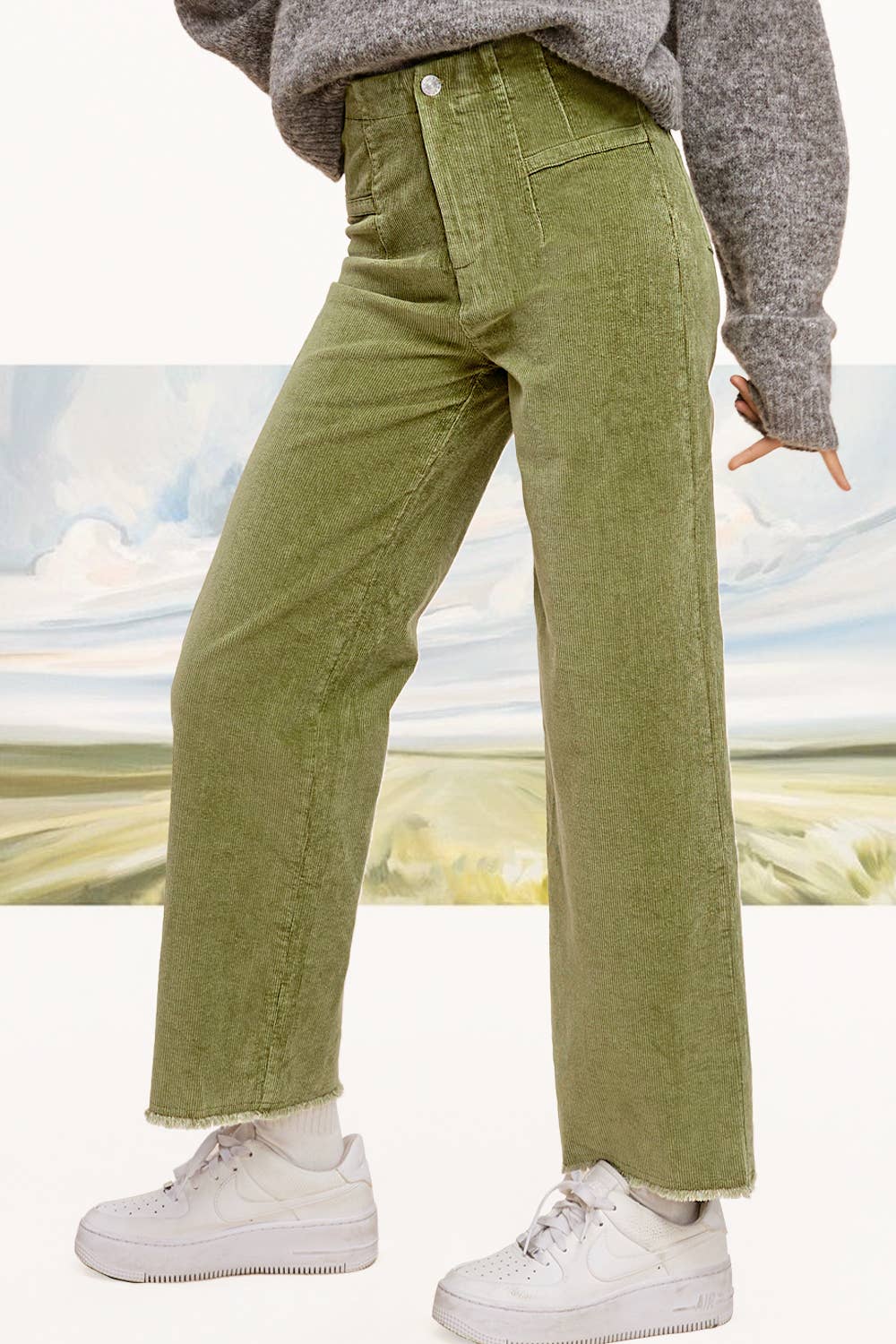 La Miel - MCP4220-Mineral Washed High Waisted Wide Leg Corduroy Pants