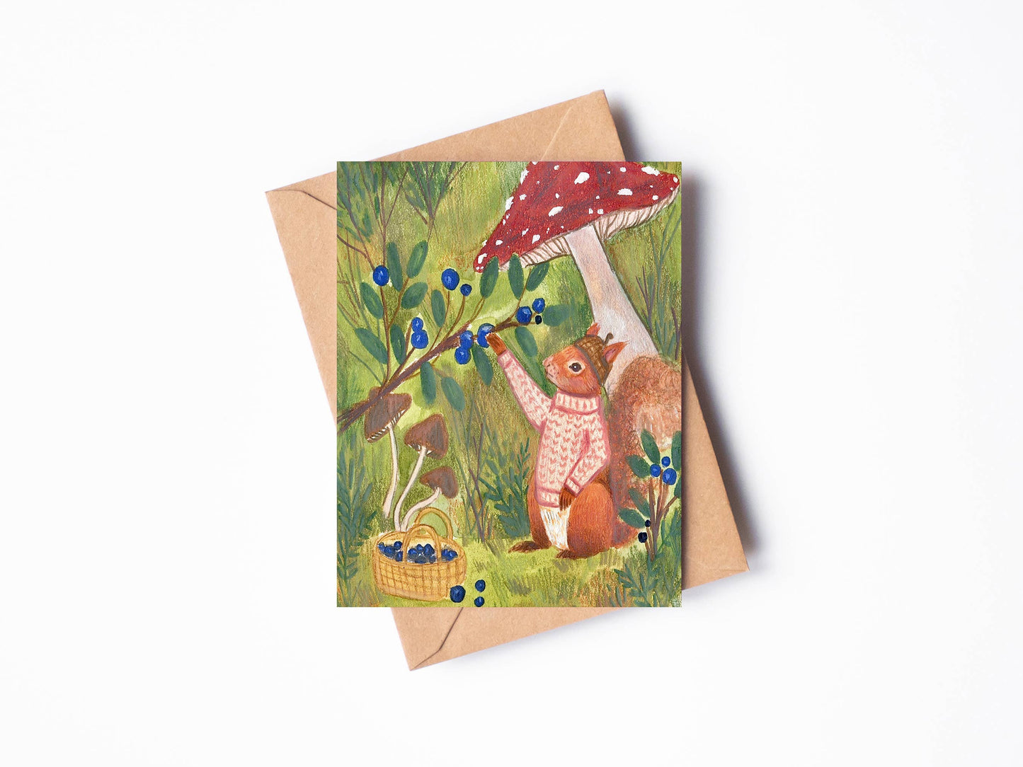 Randi Lynn Reed Illustration - Foraging Squirrel Single Blank Greeting Card