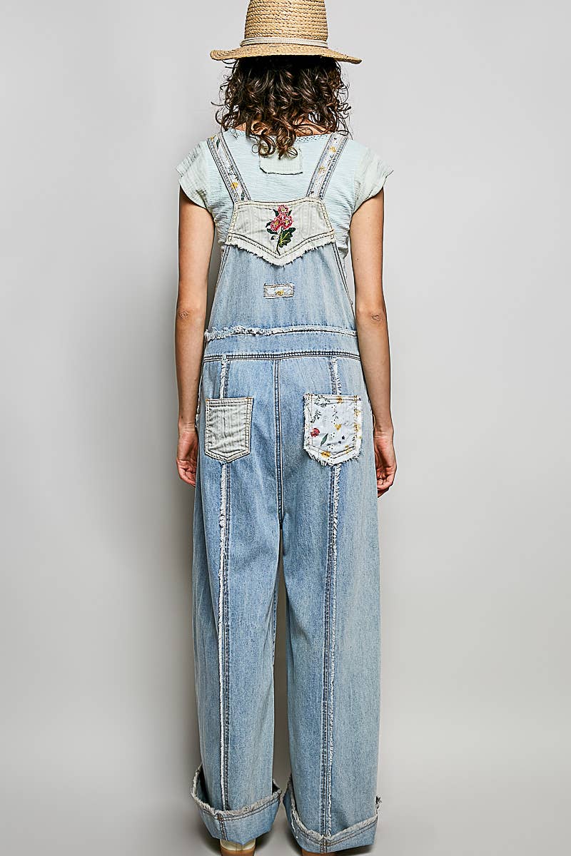 Pol Clothing - Oversized Fit Floral Patchwork Embroidery Overall