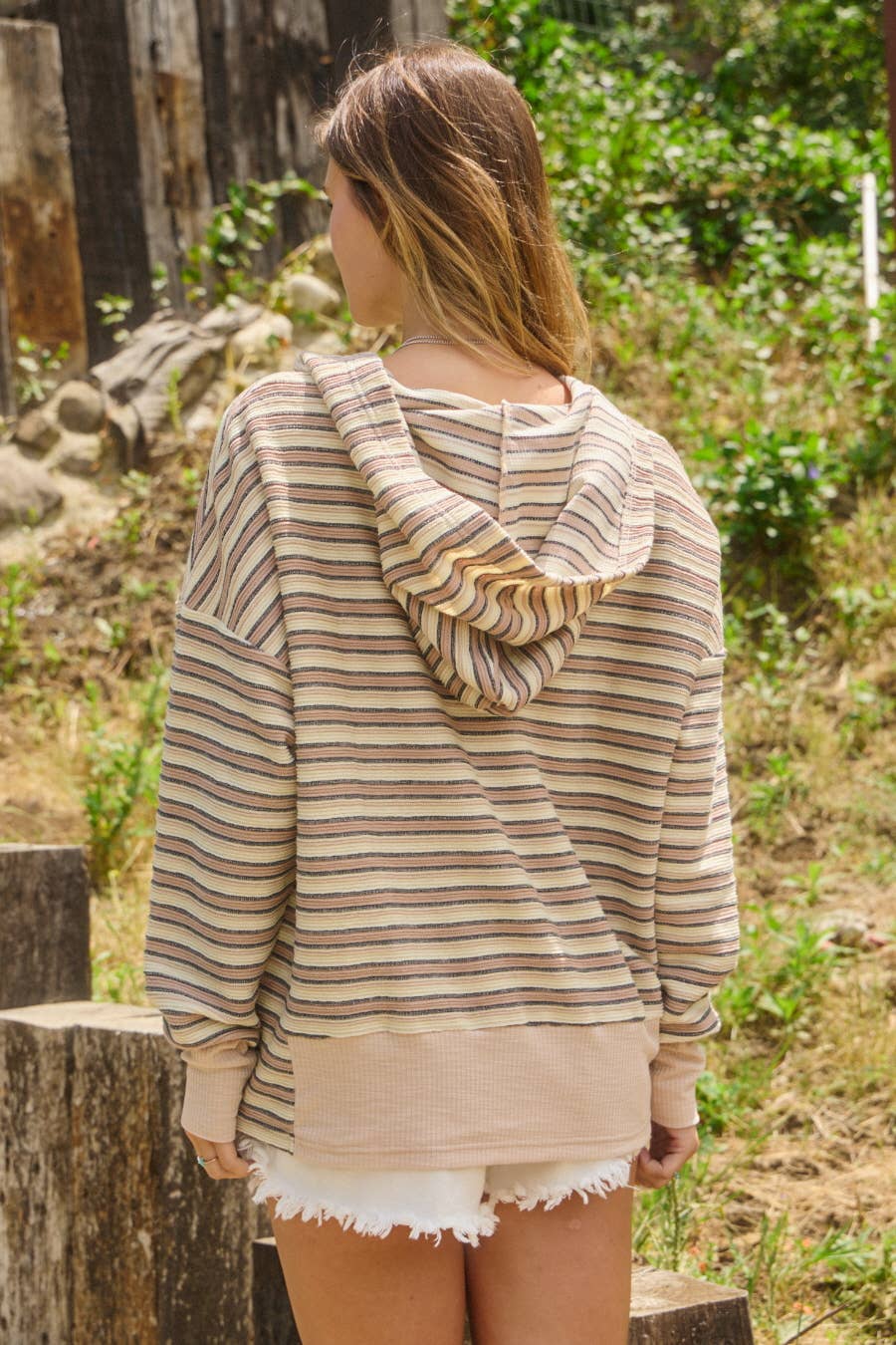 Oddi - Textured Striped Jacquard Hooded Sweatshirt