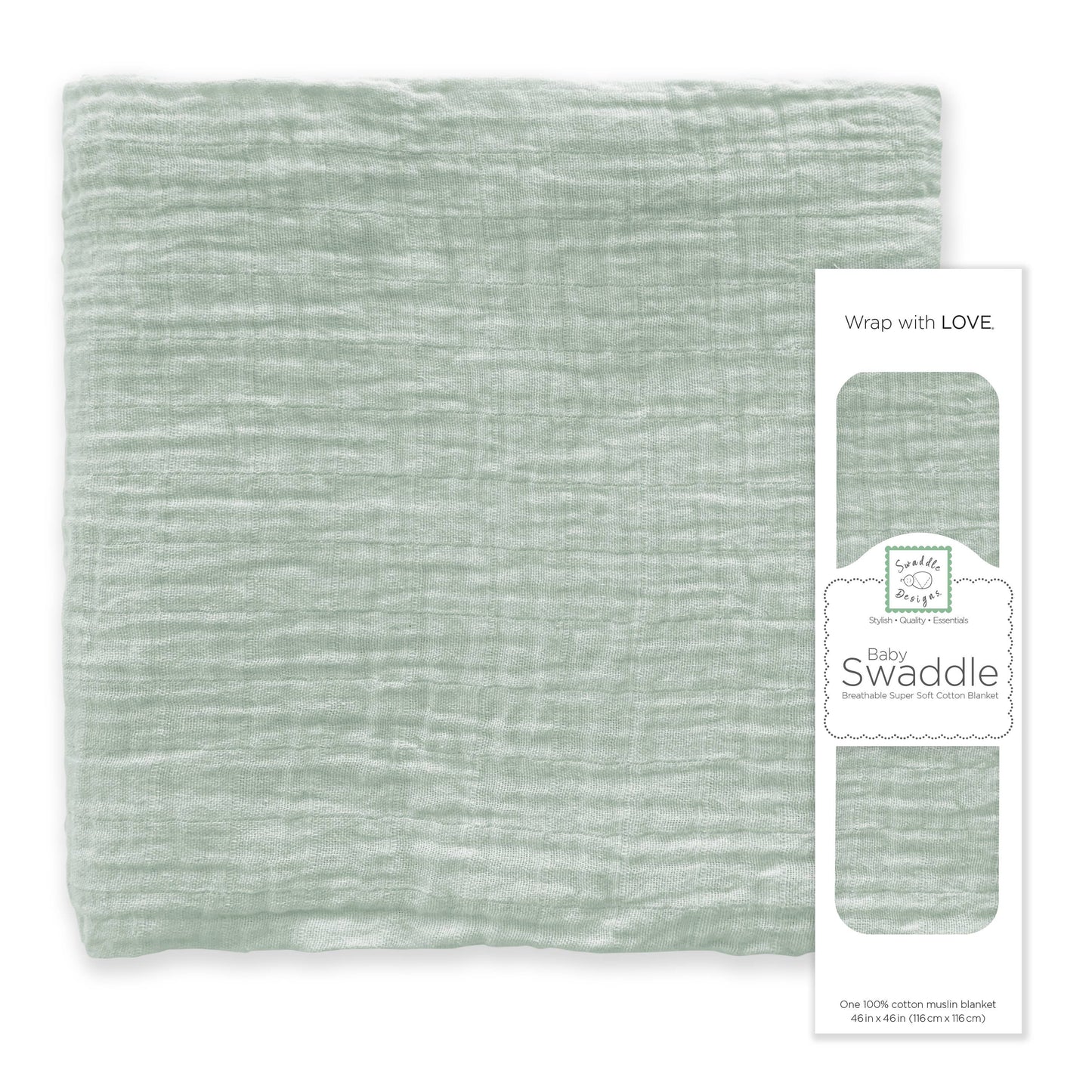 SwaddleDesigns - Jadeite Muslin Swaddle Blanket, Premium Cotton