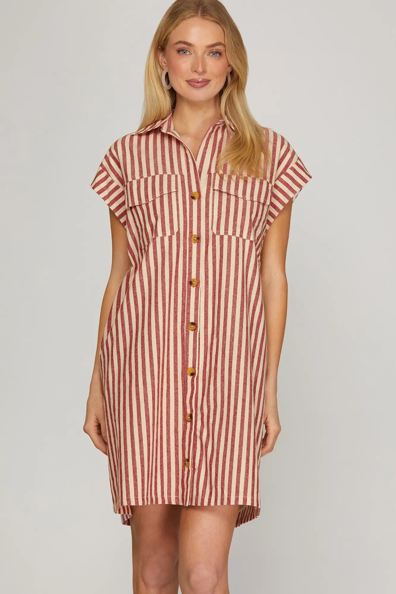Drop Sleeve Cotton Stripe Dress