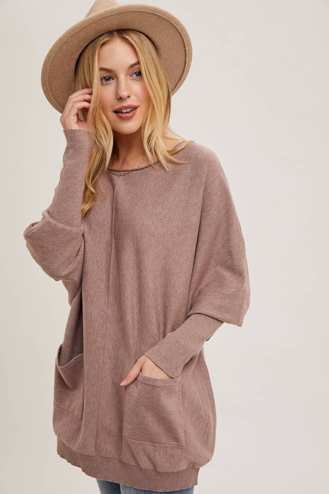 Bluivy - DOLMAN TUNIC KNIT SWEATER WITH POCKET