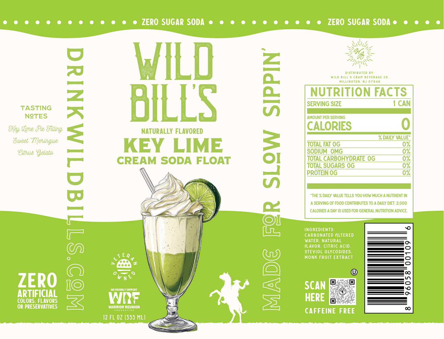 Wild Bill’s Craft Beverage Co. - Key Lime - Zero Sugar Soda, Clean Ingredients, 12-Pack, Cans