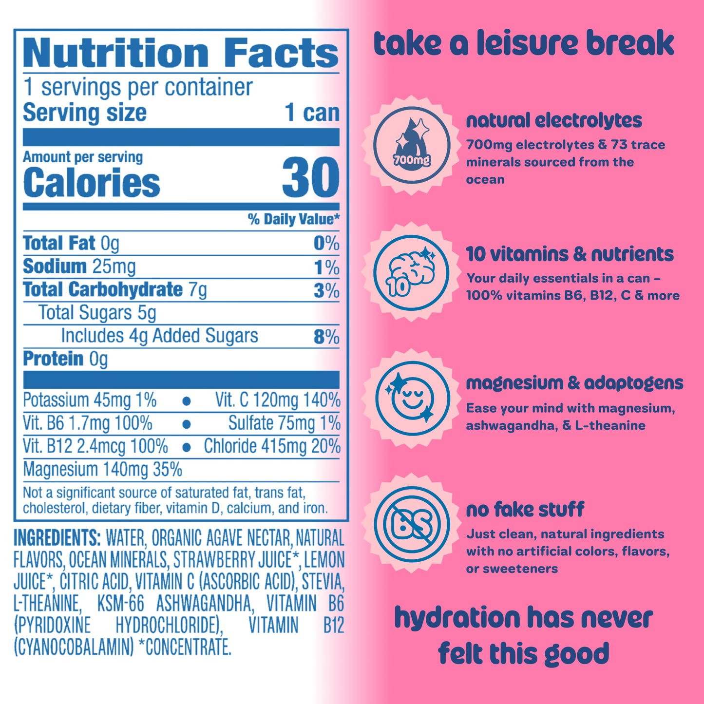 Leisure Hydration - Leisure Hydration Electrolyte Strawberry Breeze (16 x 12oz)