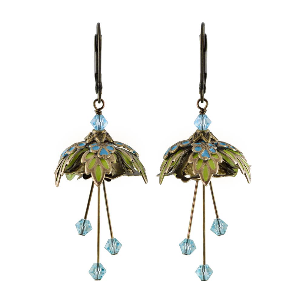 NoMonet - Flower Fairy: Painted Fae Forest Canopy Earrings w Crystals