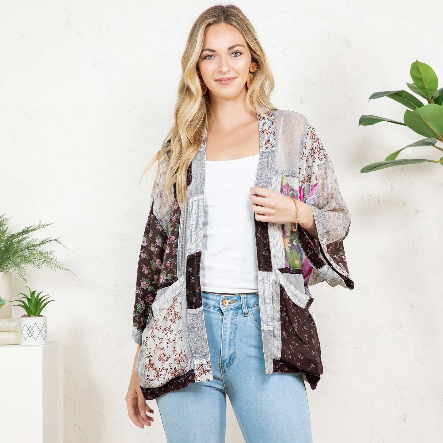 Young Threads - Kimono Top In Overdyed Mix N Match Patches - in 7 Color ways