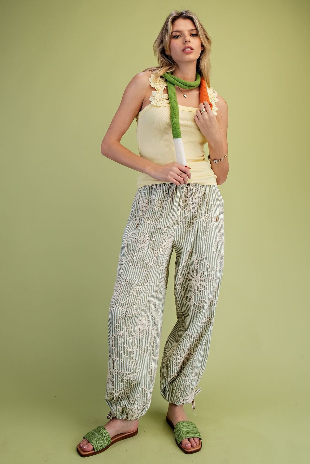 Embroidery Green Pants