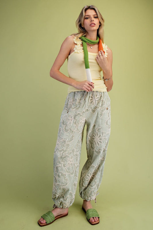 Embroidery Green Pants