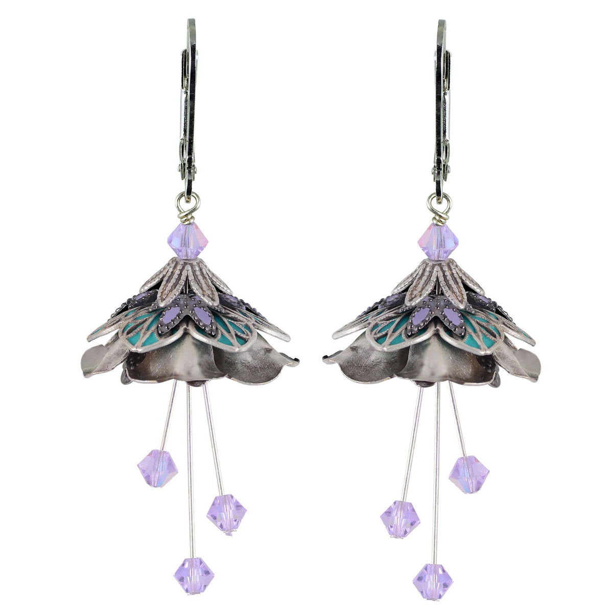 NoMonet - Flower Fairy: Painted Whimsical Lily Pad Earrings w Crystals
