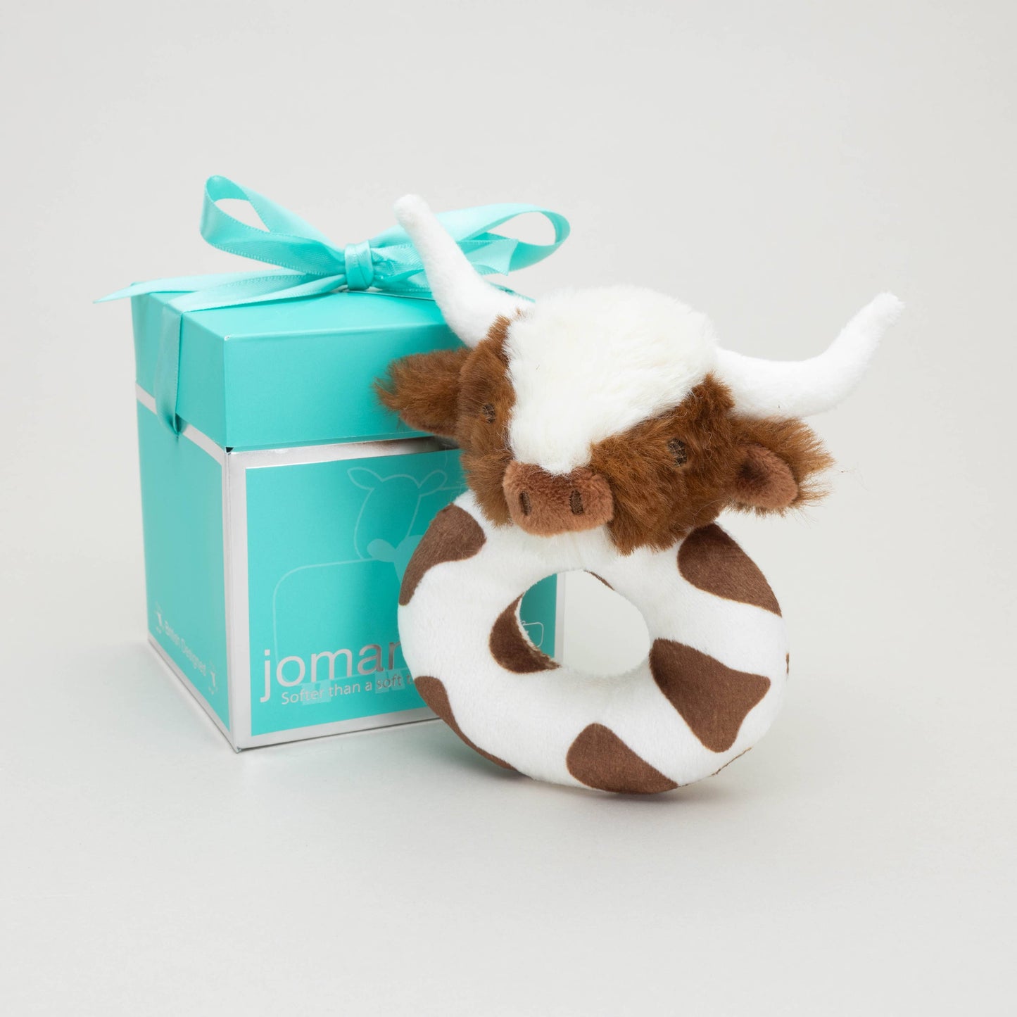 Jomanda Soft Toys & Accessories - Texas Longhorn Highland Brown Cow Baby Plush Rattle 10cm