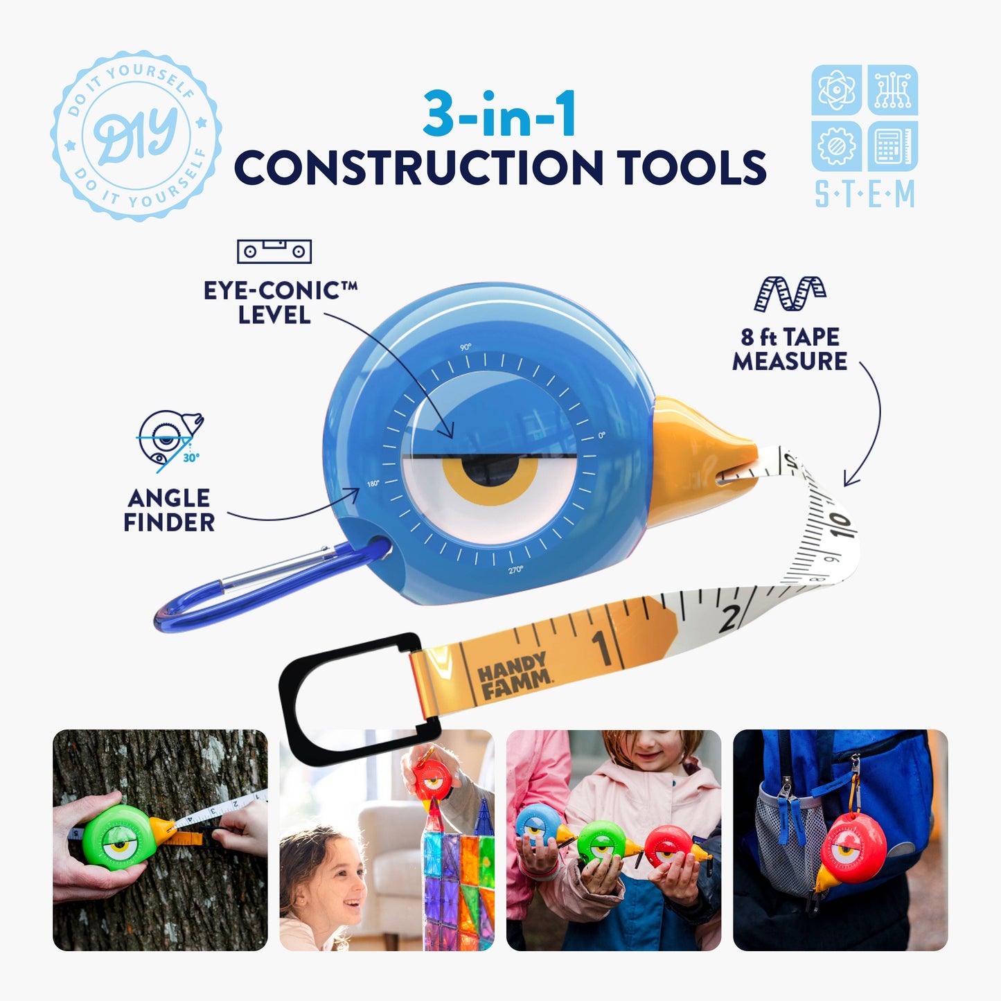 Handy Famm - 3-in-1 STEM Tape Measure / Construction Tool - Bird - "Toto"