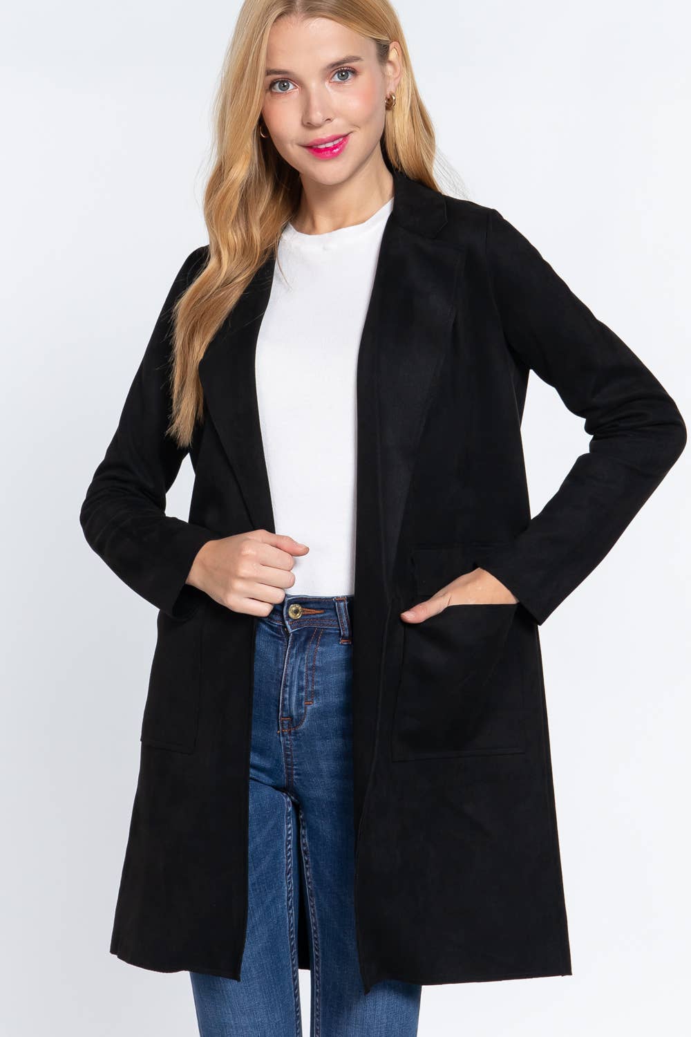 Active Basic | Active USA - Long Sleeve Open Front Faux Suede Jacket