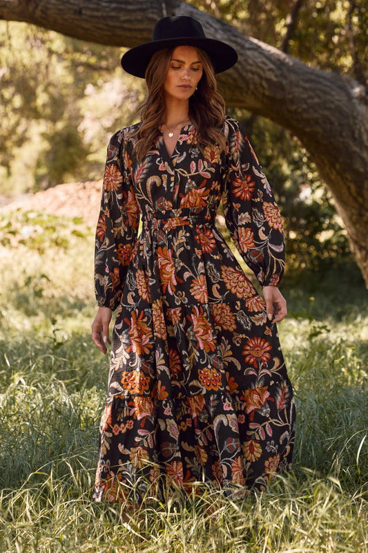 Oddi - Floral Printed Long Sleeve Midi Dress