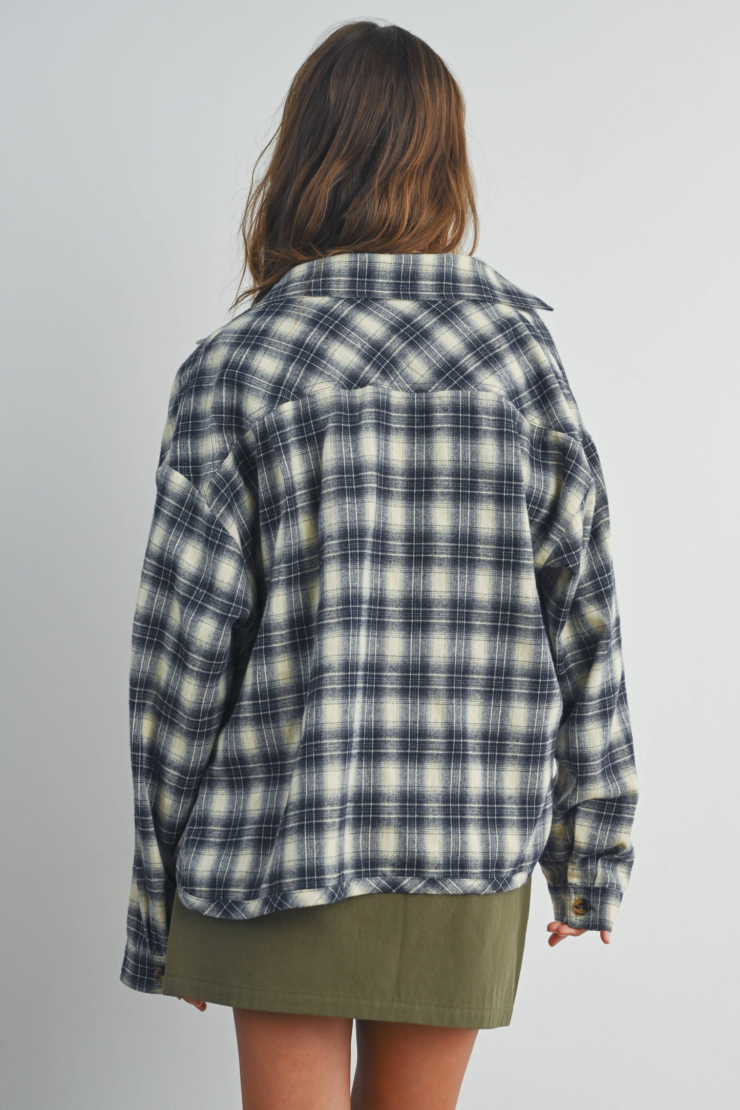 BUTTERMELON - Plaid Long-Sleeve Shirt Jacket - BMJ7328
