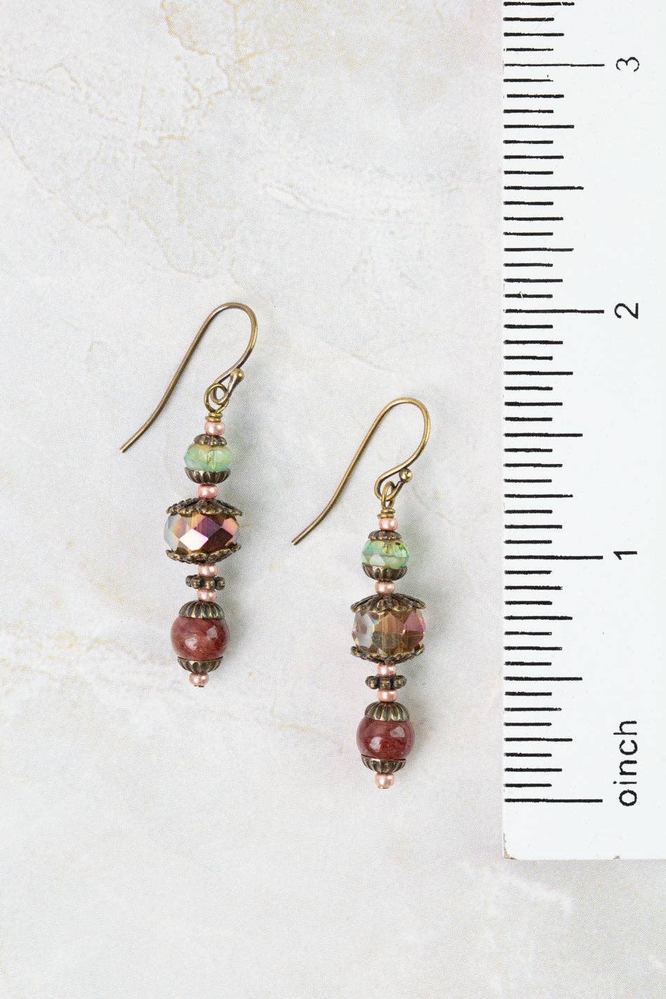 Anne Vaughan Designs Jewelry - Mauve Czech Glass, Lepidolite, Crystal Simple Earrings