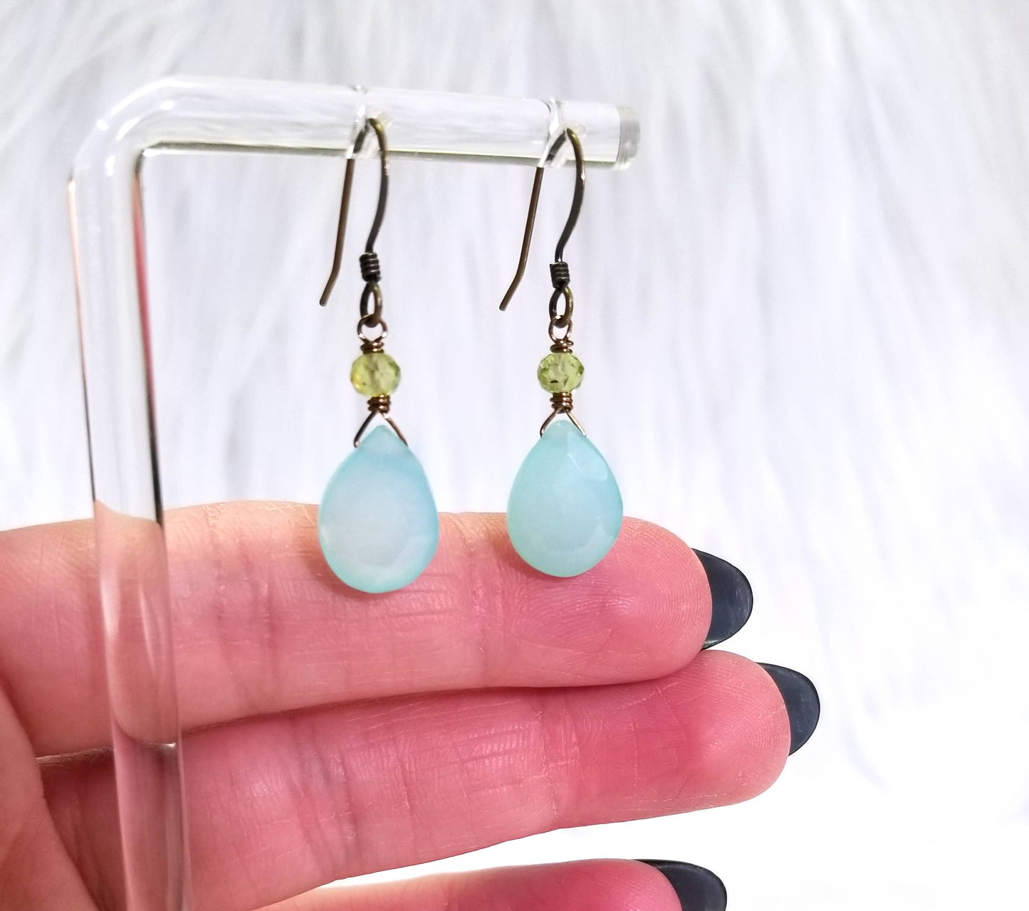 Edgy Petal Jewelry - Seafoam Chalcedony and Green Peridot Classic Stone Earrings