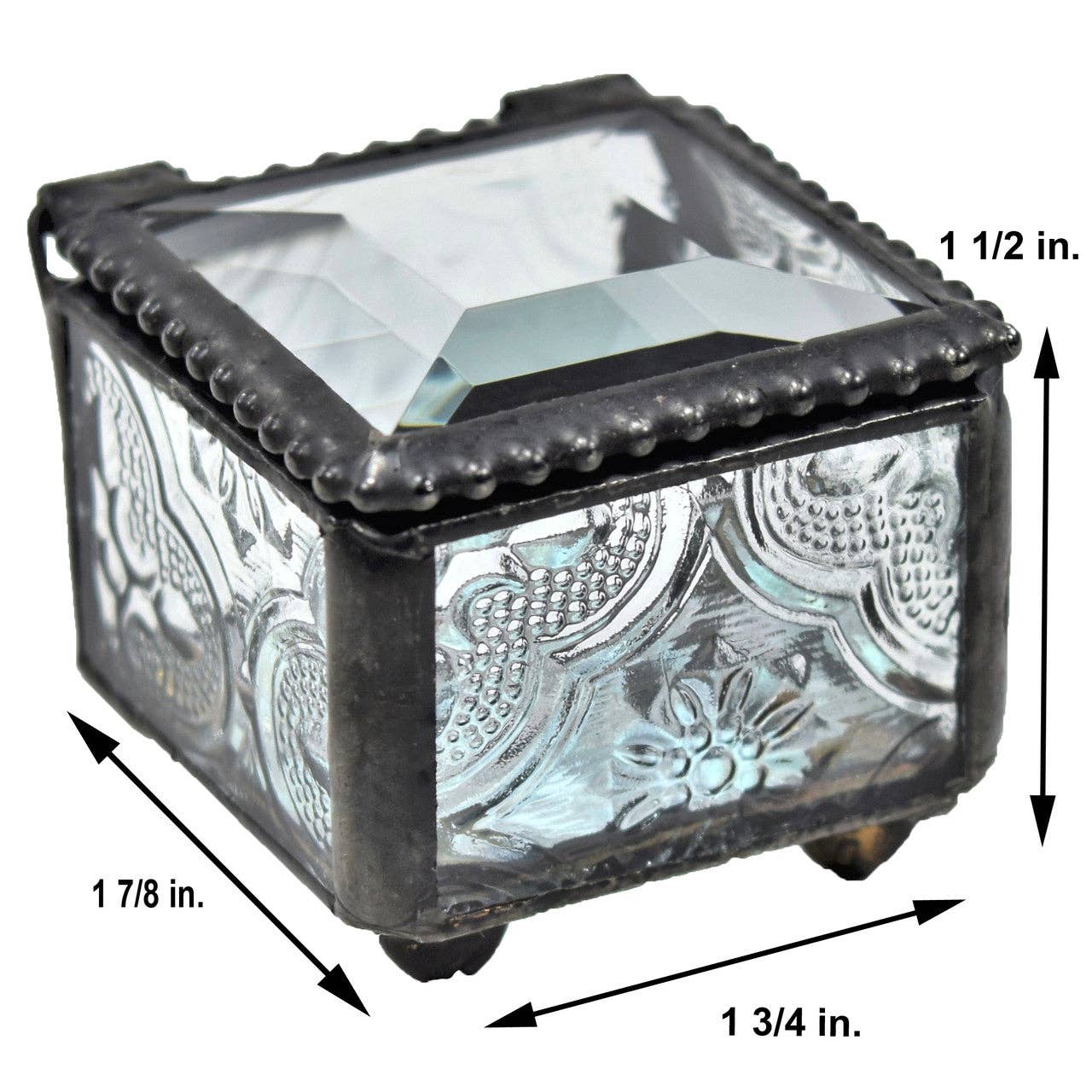 J Devlin Glass Art & Bert Anderson Collection - Small Glass Ring Box with Clear Vintage Patterned Glass