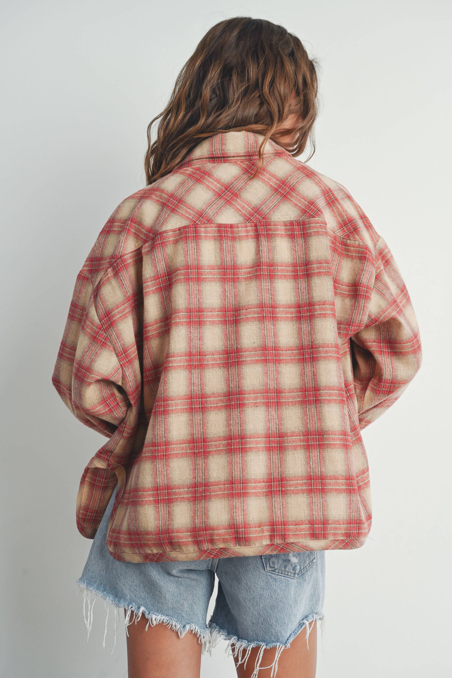 BUTTERMELON - Plaid Long-Sleeve Shirt Jacket - BMJ7328