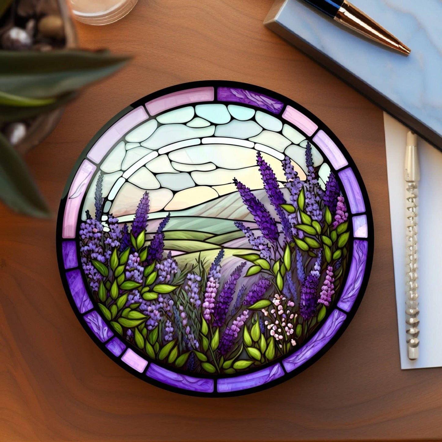 Fernville Creations - Lavender Floral Ceramic Coaster, Eco-Friendly Home Decor