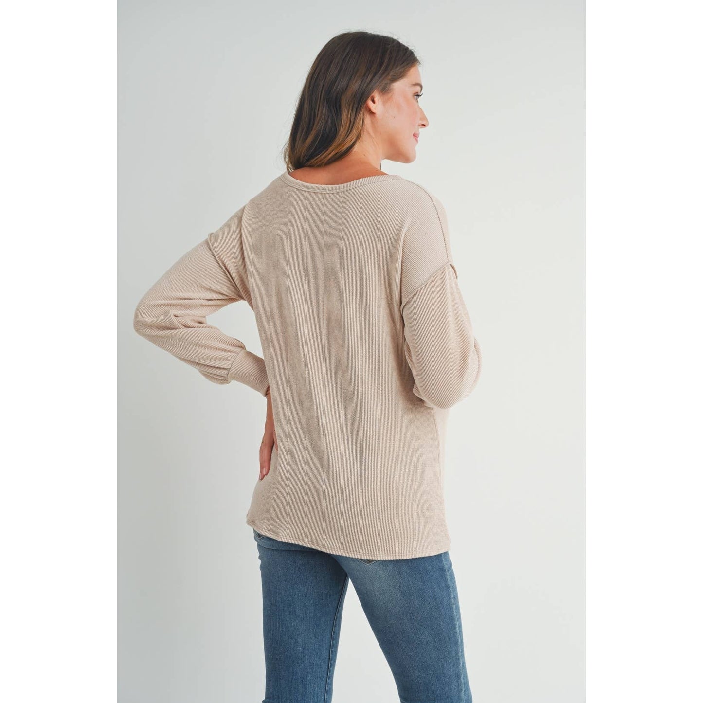 Hello Miz - Split Neck Long Sleeve Maternity Knit Top
