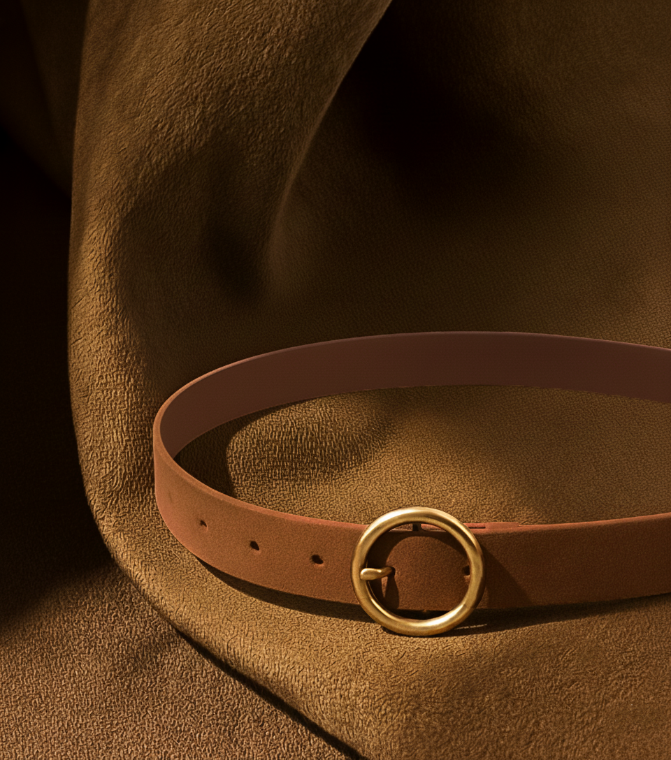 Most Wanted USA - Round Brass Buckle Suede/Genuine Leather Belt｜Minimalist