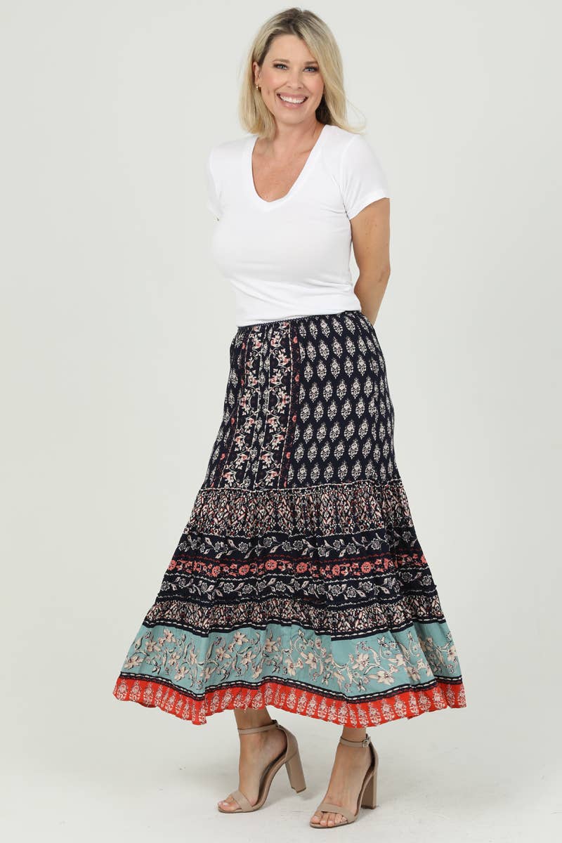 Nostalgia - N6B46-FL91 SMOCKED WAIST MAXI SKIRT