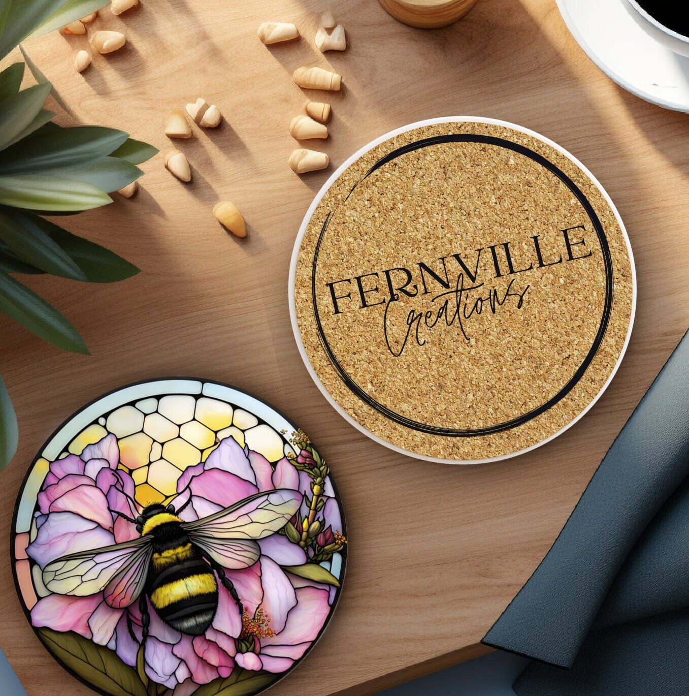 Fernville Creations - Nature-Inspired Stained Glass Ceramic Coasters