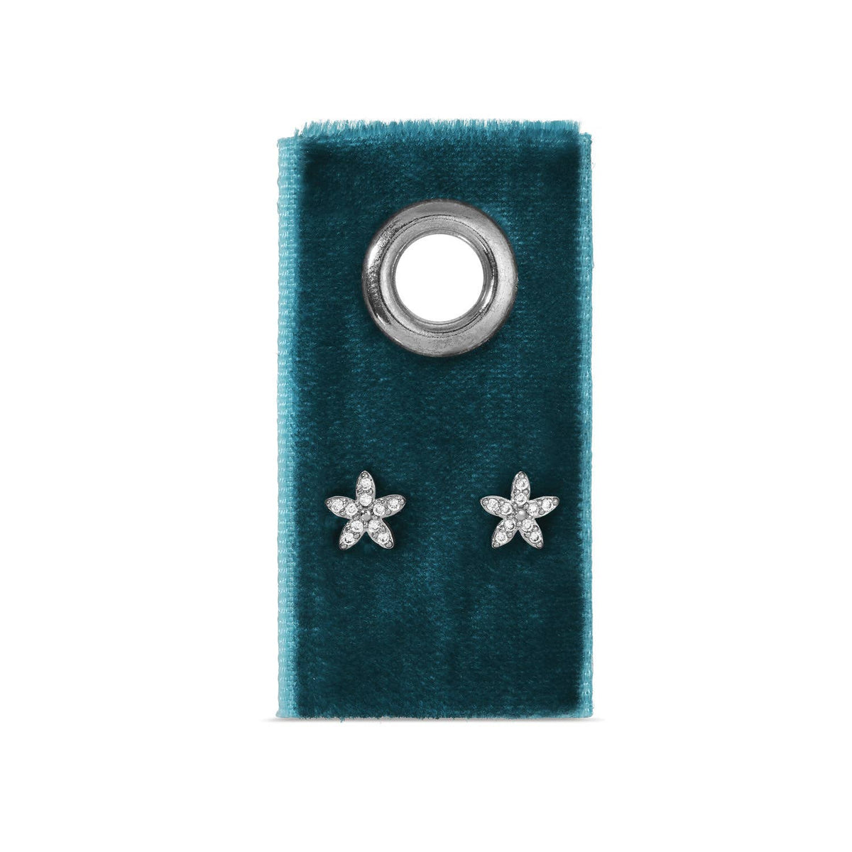Splendid Iris - Pavé Flower Studs On Velvet Tag