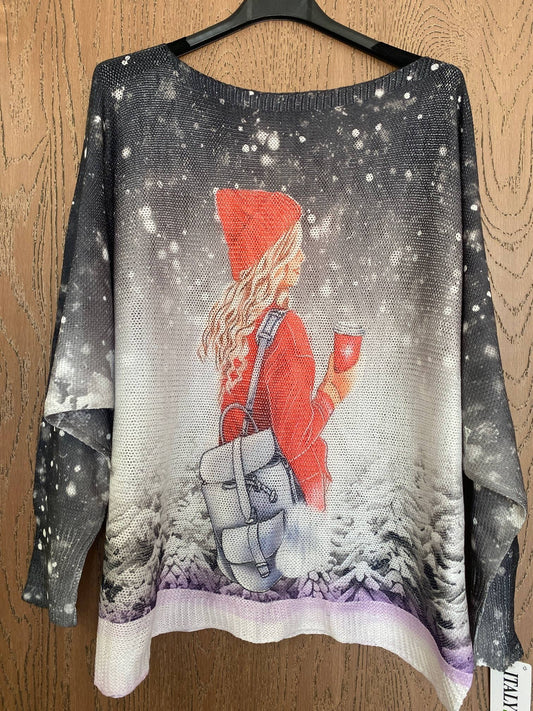 Look Mode Usa - Winter Print Sweater – Girl in Red Beanie