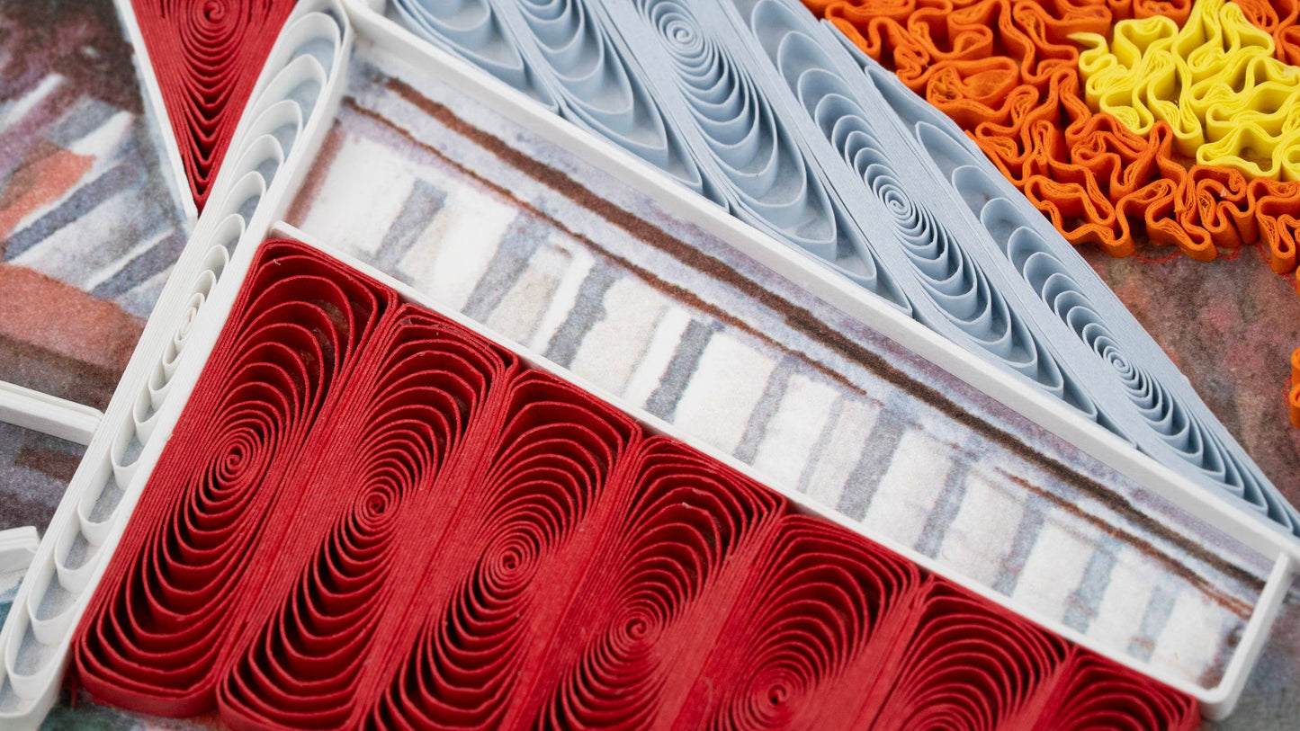 Quilling Card - Quilled Red Covered Bridge Greeting Card