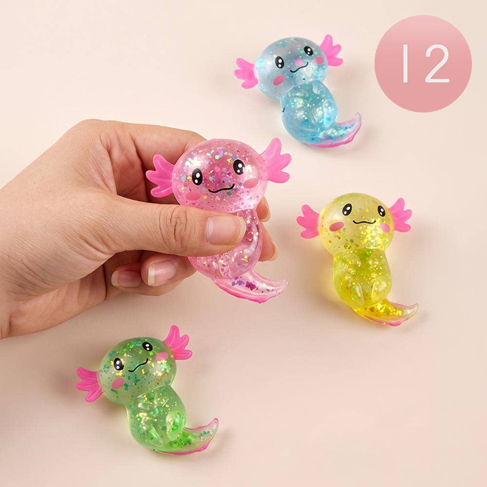 Sensibling Corp. - 12PCS - Glitter Axolotl Squeeze Squishy Stress Relief Toy