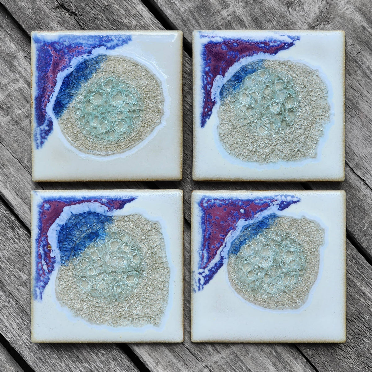 Dock 6 Pottery - Square Coaster - Purple Rose - Individual Coaster