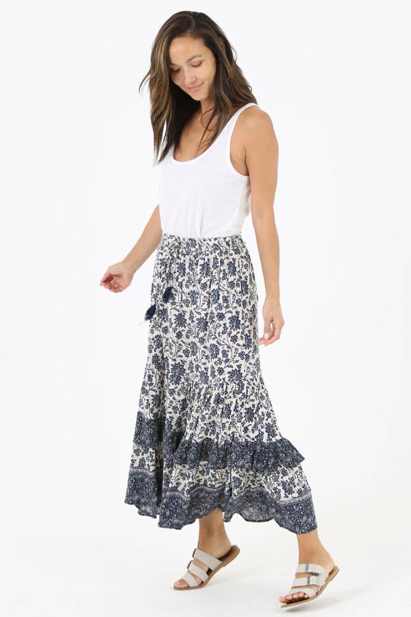 Nostalgia - E6E87-W918 ELASTIC WAIST MAXI SKIRT WITH RUFFLE HEM