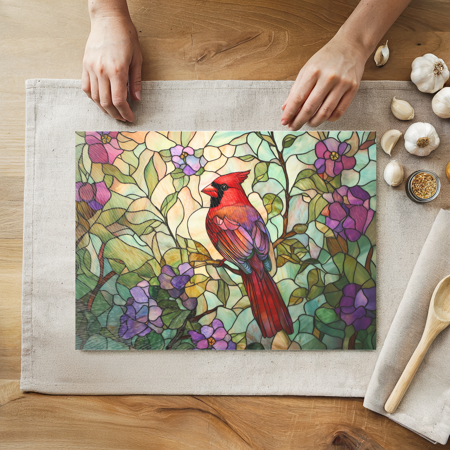 Fernville Creations - Tempered Glass Cutting Board: Cardinal Serving Tray