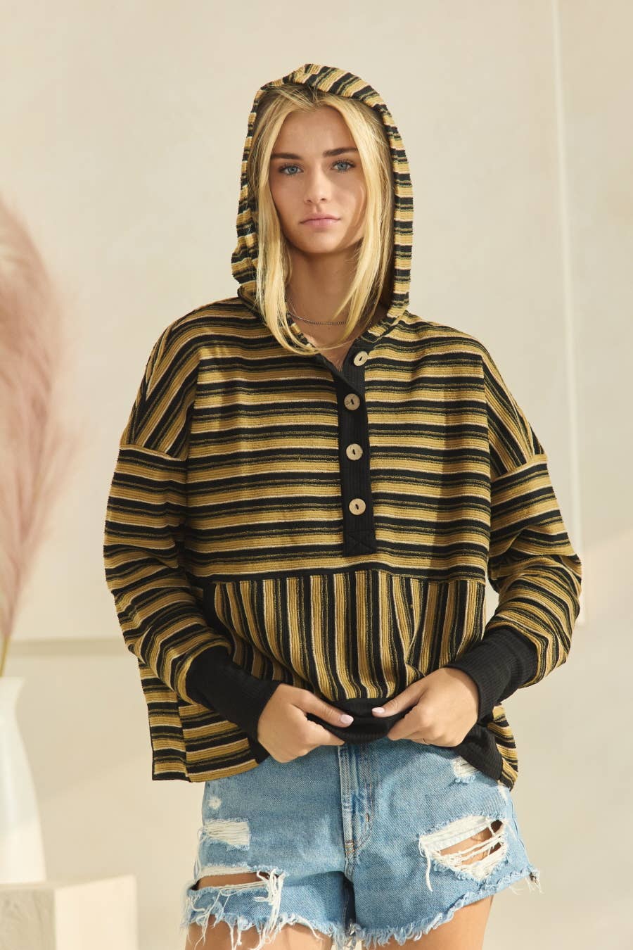 Oddi - Textured Striped Jacquard Hooded Sweatshirt