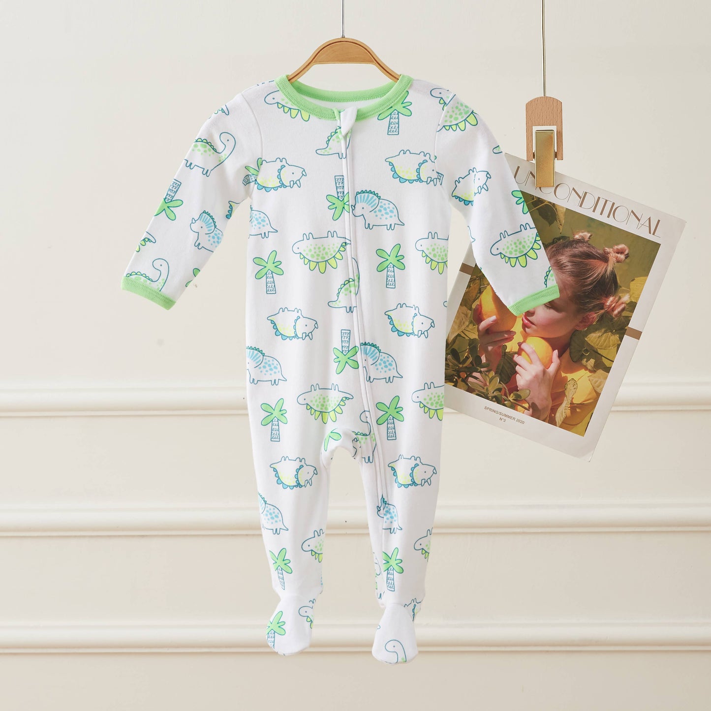 Lollipop Dreams - Baby Dinosaur & Tree Zipper Footie Pajamas Romper Snug fit