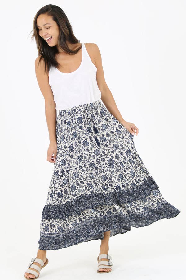 Nostalgia - E6E87-W918 ELASTIC WAIST MAXI SKIRT WITH RUFFLE HEM