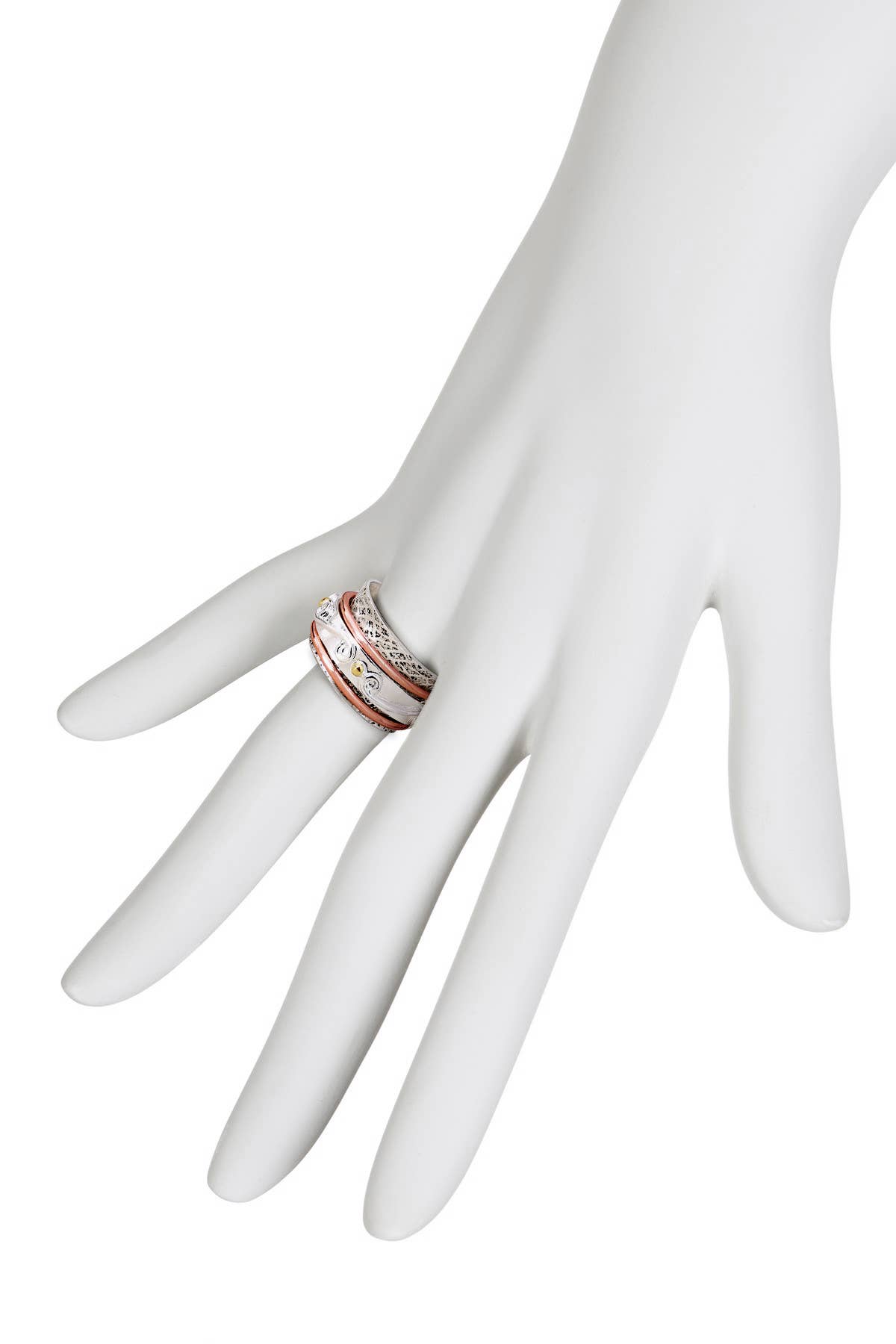 Zoey Simmons - Tri-Tone Hammered Spinner Ring - SP/GP/RG