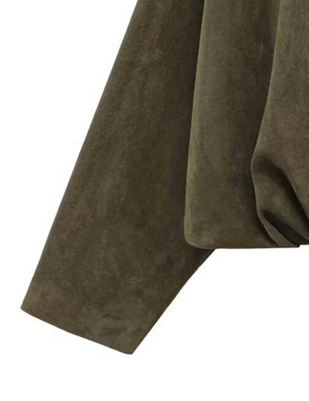 Sweetkama - Ladies Faux Suede Bomber Jacket Shirt Collar Zip-Up Coat