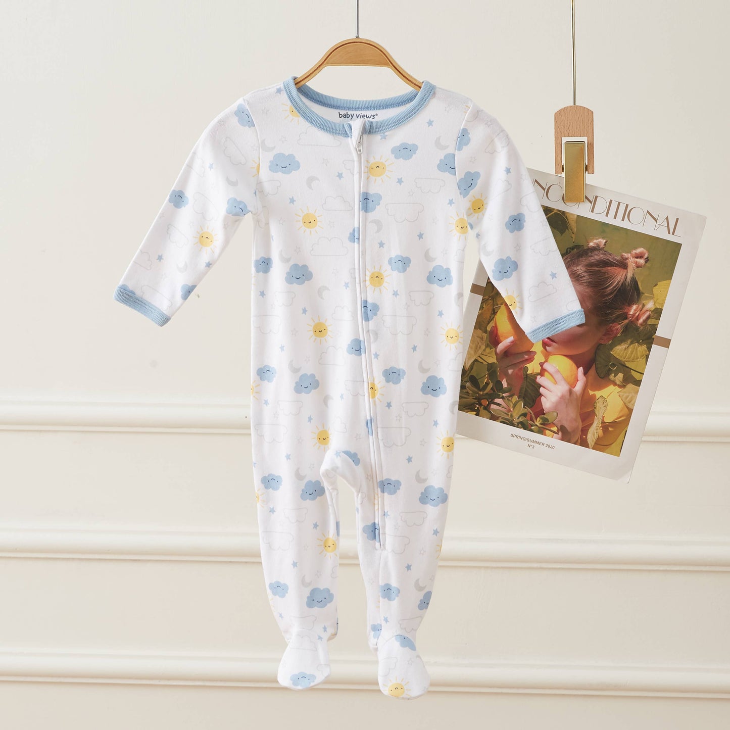 Lollipop Dreams - Cloud Sun Star Moon Pattern Zipper Footie Pajamas Romper
