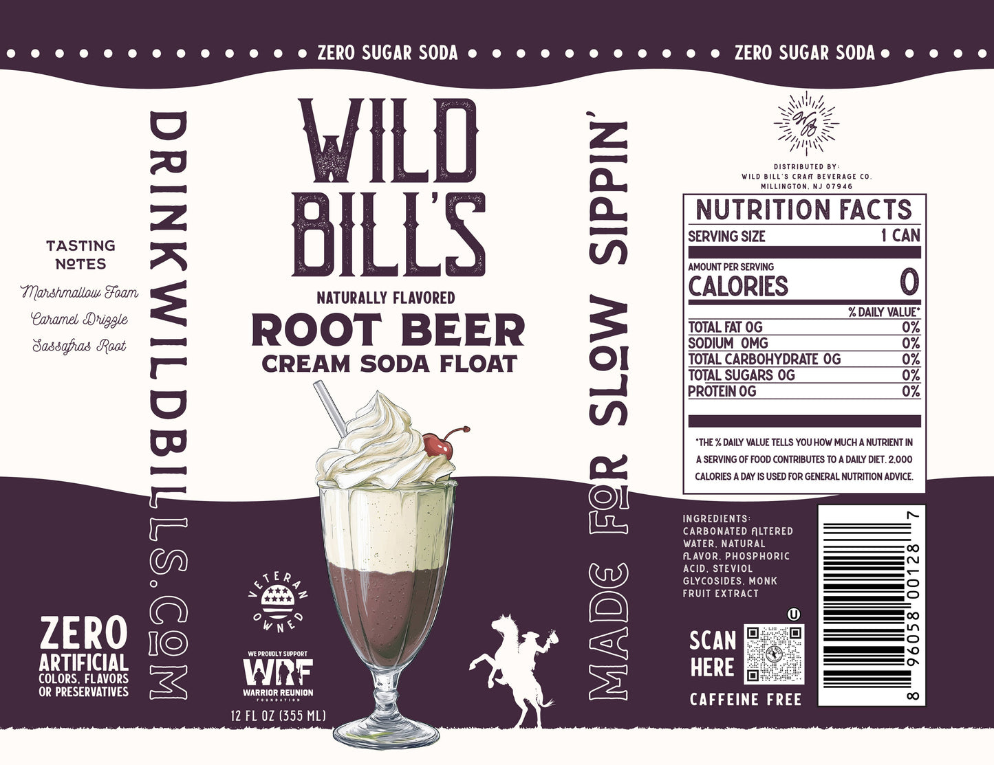 Wild Bill’s Craft Beverage Co. - Root Beer: Zero Sugar Soda, Clean Ingredients, 12-Pack, Cans
